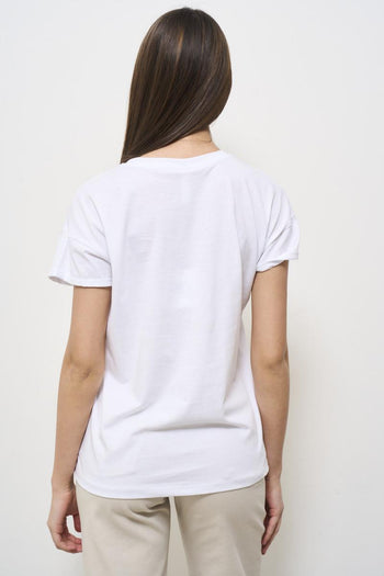 T-shirt donna girocollo bianca con stampa - 3