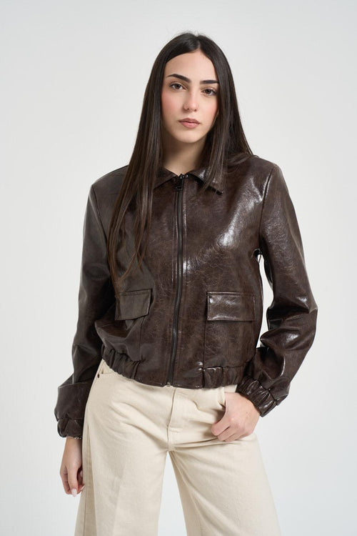 Bomber donna in ecopelle marrone - 2