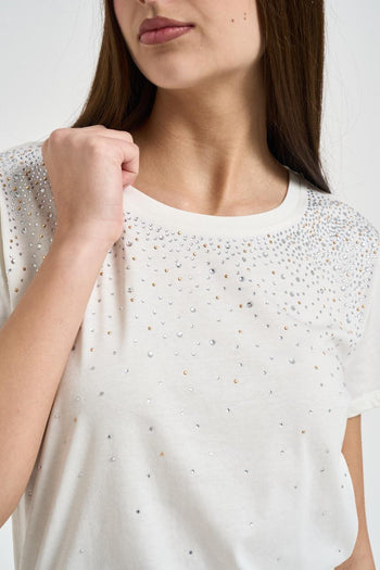 T-shirt donna con strass bianca - 3