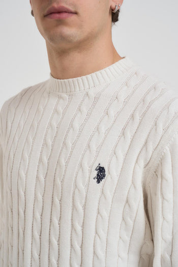 Maglia uomo girocollo a treccia panna - 3