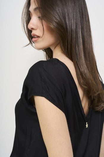 T-shirt donna girocollo satinata nera - 5