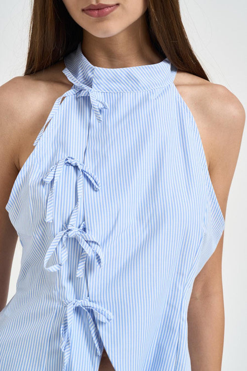 Top donna a righe celeste e bianco - 2