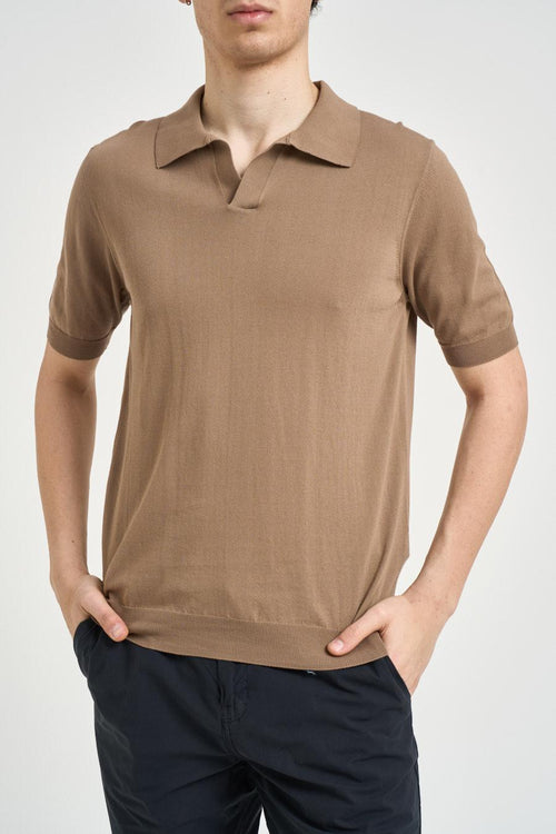 Polo uomo in maglia tabacco