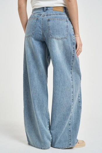 Jeans donna wide leg in denim chiaro - 4