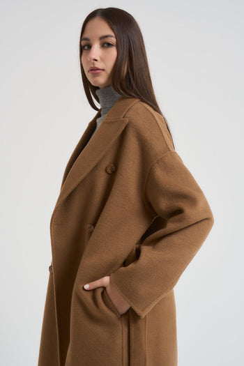 Cappotto donna doppiopetto lungo cammello - 3