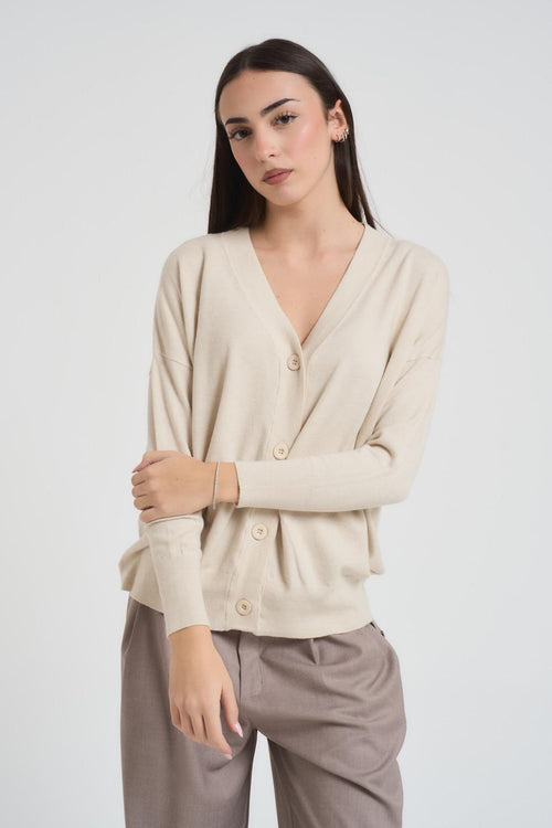 Cardigan donna con scollo a V panna
