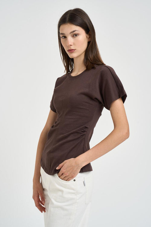T-shirt donna girocollo marrone - 2