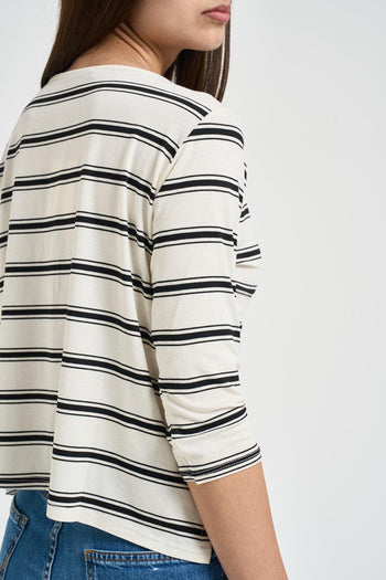 Maglia donna a righe panna e nera - 4