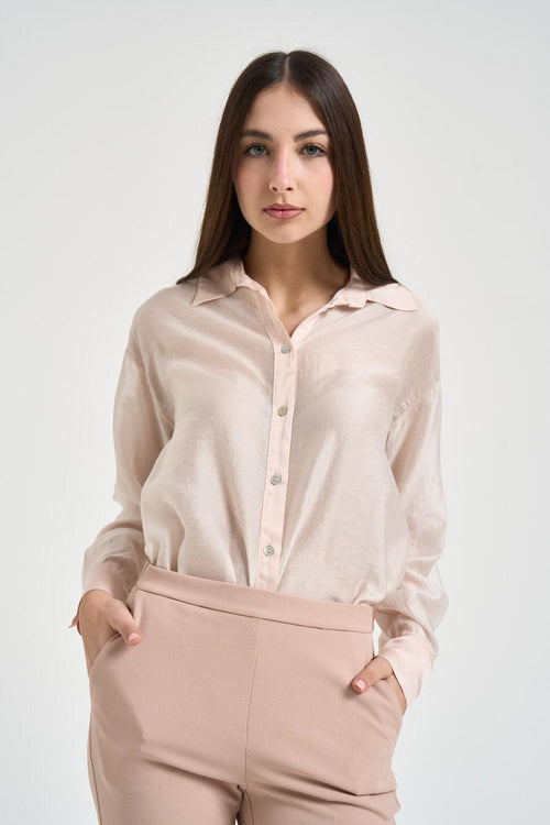 Camicia donna semi-trasparente cipria