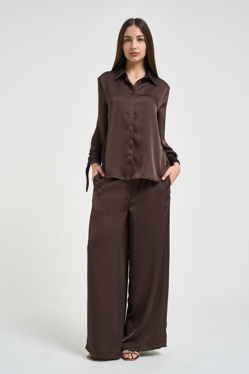 Camicia donna con fiocchetti marrone