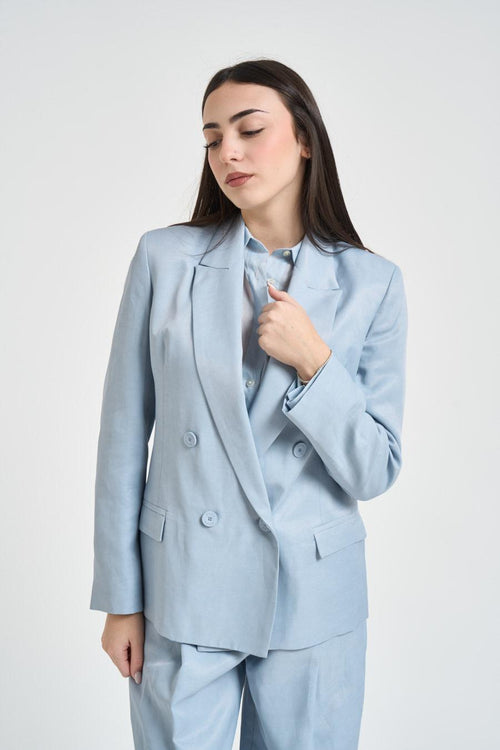 Giacca donna doppiopetto celeste - 2