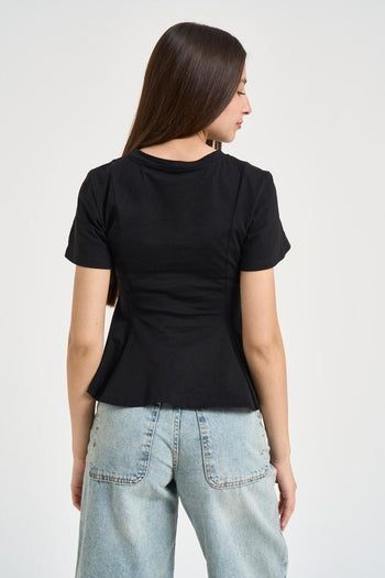 T-shirt donna fondo svasato nera - 3