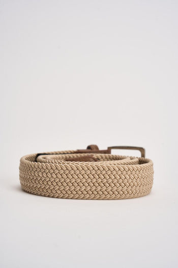 Cintura uomo in tessuto beige intrecciata - 3