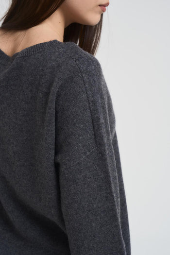 Maglia donna scollo a barchetta grigio antracite - 5