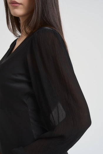 Abito donna lungo satinato nero - 6