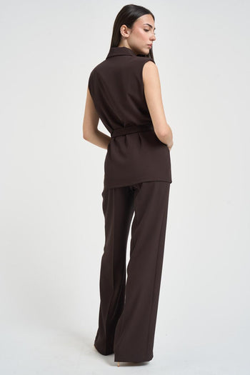 Abito donna gilet e pantalone marrone - 6