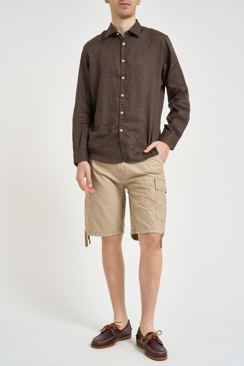 Camicia uomo in lino marrone