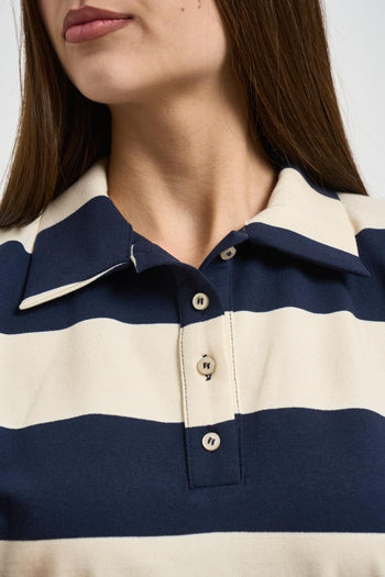 Polo donna a righe blu e panna - 3