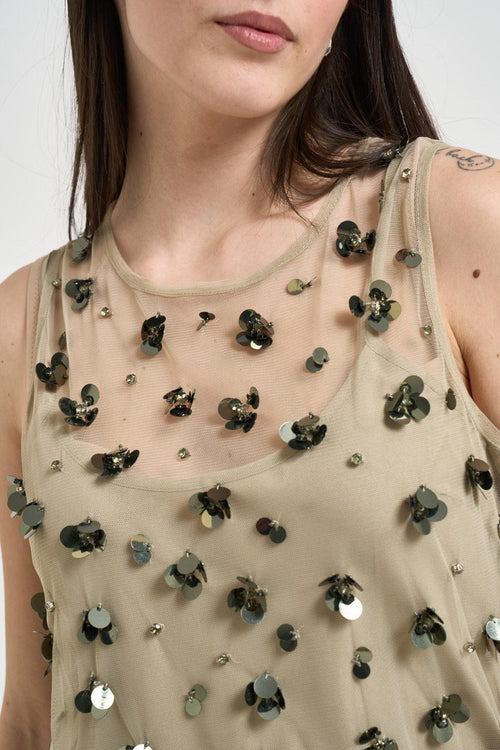 Top donna applicazione con paillettes salvia - 2
