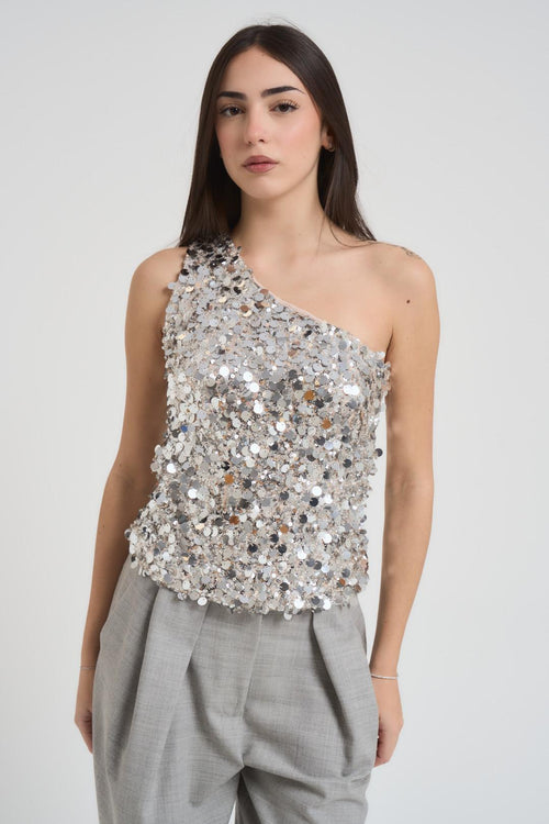 Top donna con paillettes argento - 2