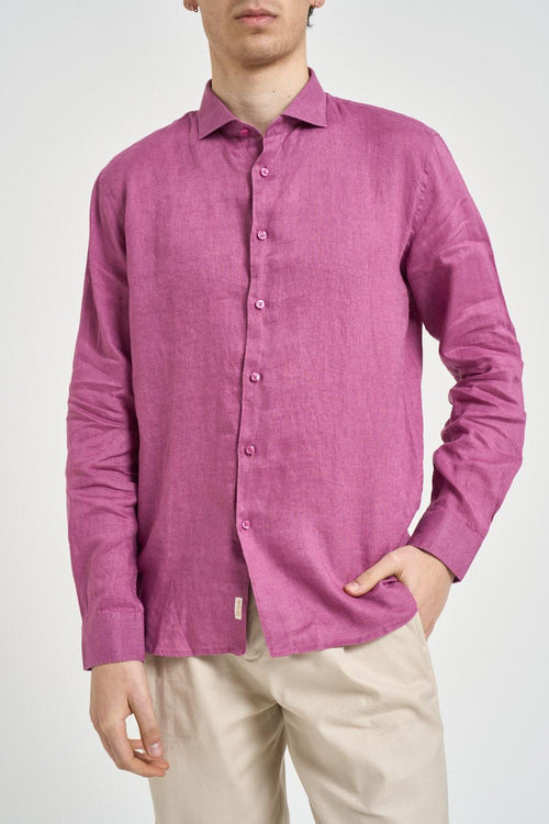 Camicia uomo in lino malva