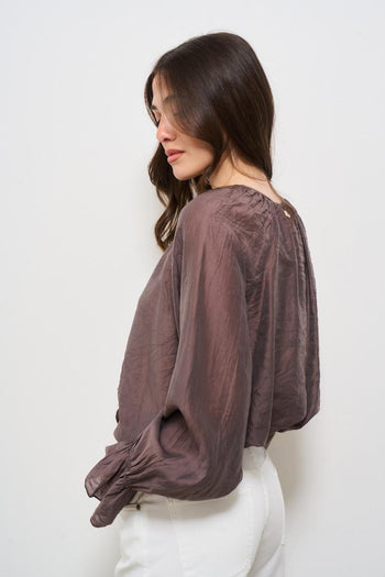 Blusa donna con rouches marrone - 4