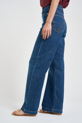 Jeans donna a palazzo in denim blu - 3