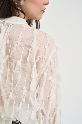 Blusa donna con piume panna - 4