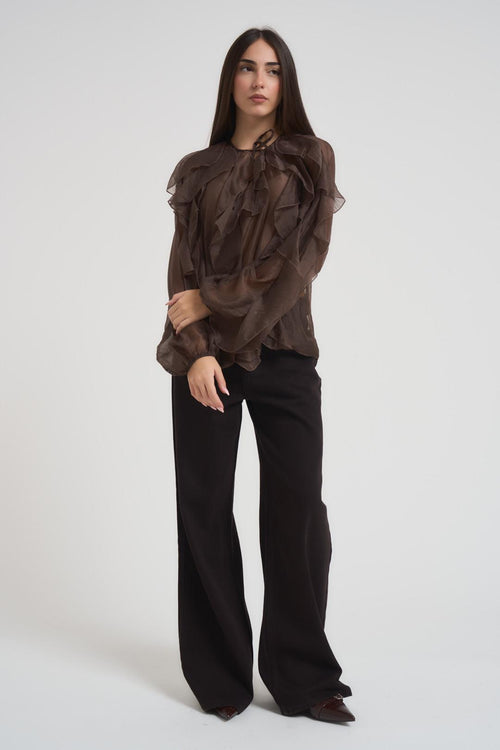 Blusa donna con volant cioccolato