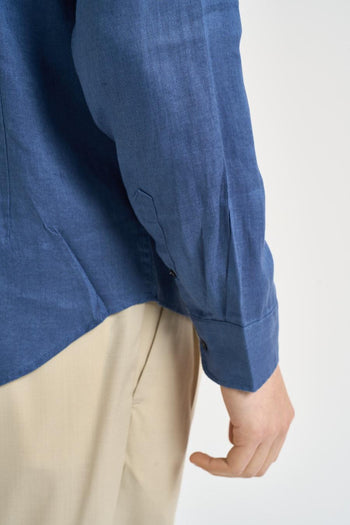 Camicia uomo in lino blu chiaro - 8