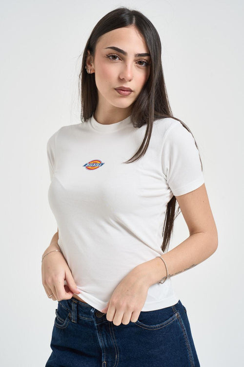 T-shirt donna girocollo bianca con logo - 2