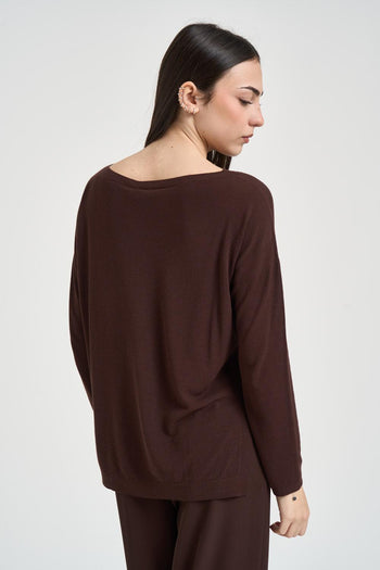Maglia donna scollo a barca marrone cioccolato - 4