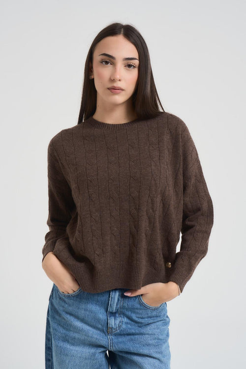 Maglia donna a trecce marrone