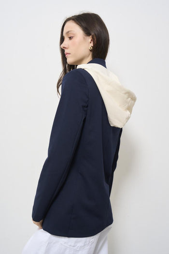 Giacca donna monopetto con cappuccio blu - 4