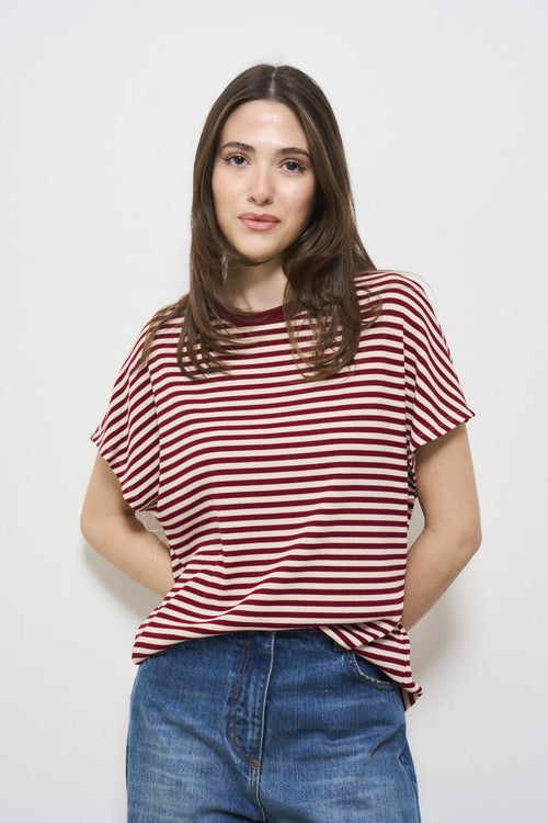 Burgundy striped women's t-shirt - 2