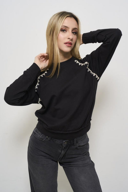 Women's sweatshirt with black rhinestones