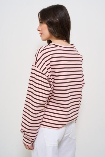 Felpa donna a righe rosa e marrone - 3