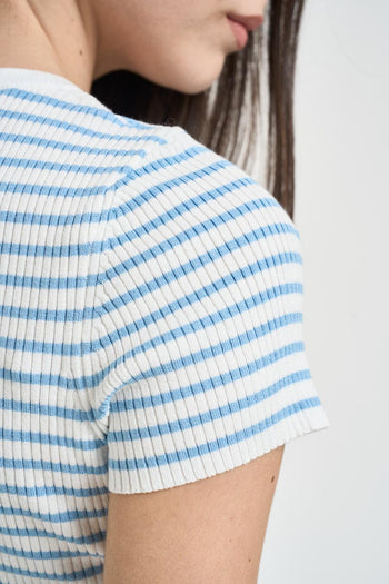 T-shirt donna a righe celeste - 4