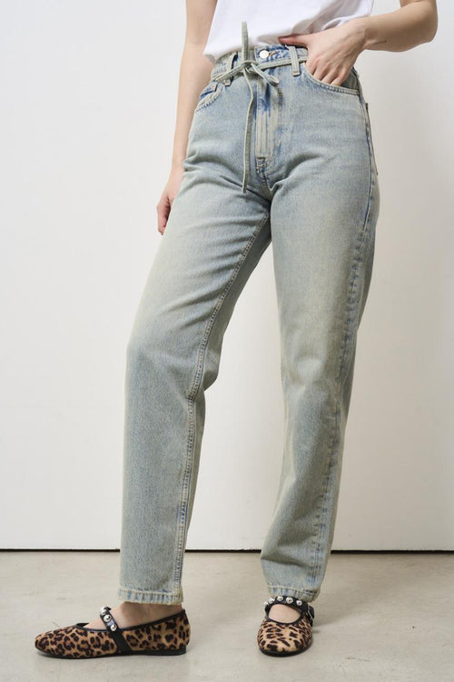 Sandblasted women's jeans with drawstring waist - 2