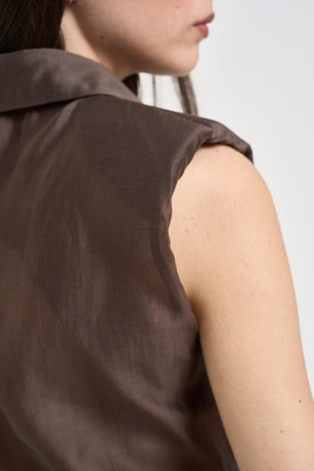 Camicia donna smanicata marrone - 4