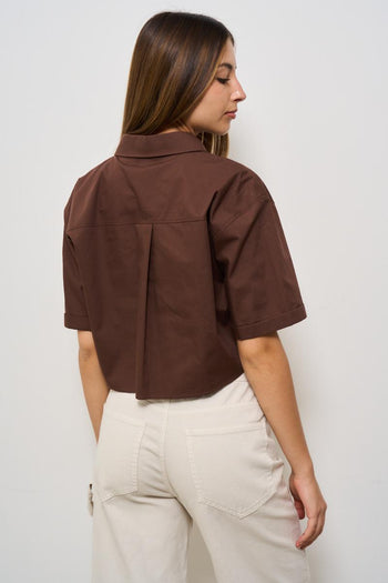Camicia donna cropped marrone - 4