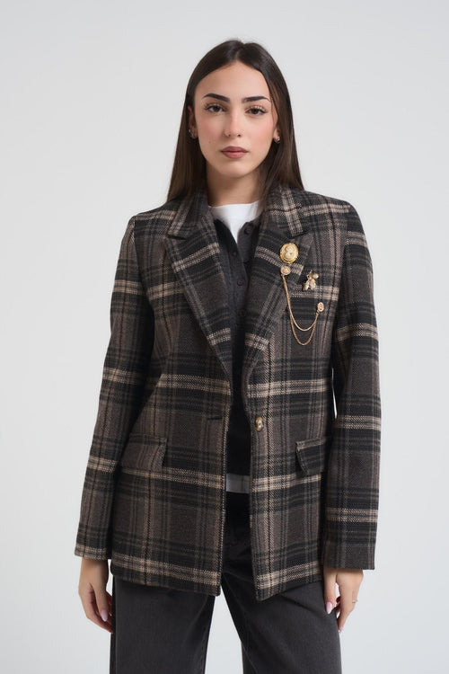 Giacca donna in check grigio - 2