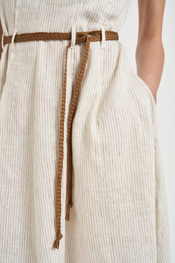 Abito donna midi in lino gessato bianco - 3