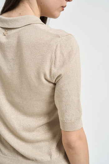 Polo donna in maglia beige con lurex - 4