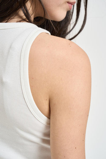 Top donna girocollo bianco con strass - 4