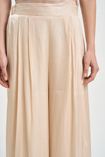 Pantalone donna ampio satinato beige - 5
