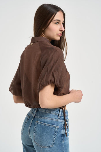 Camicia donna semi-trasparente marrone - 3