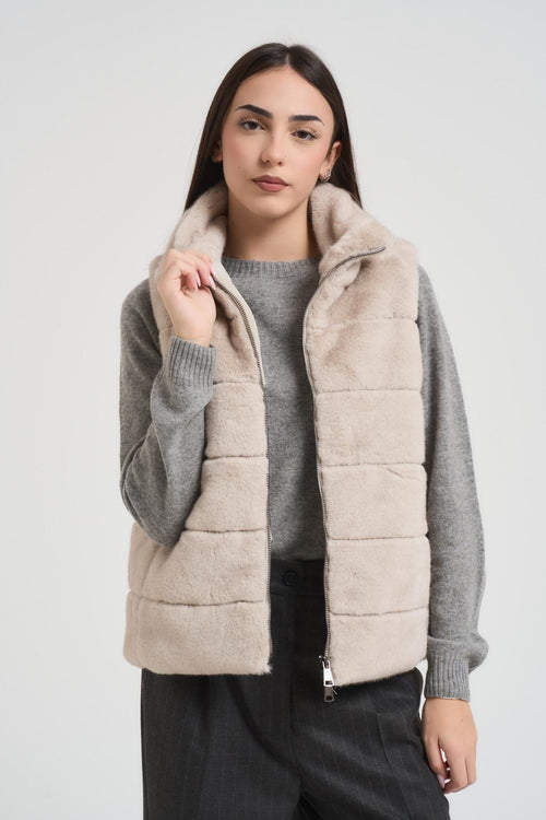 Gilet donna in ecopelliccia beige