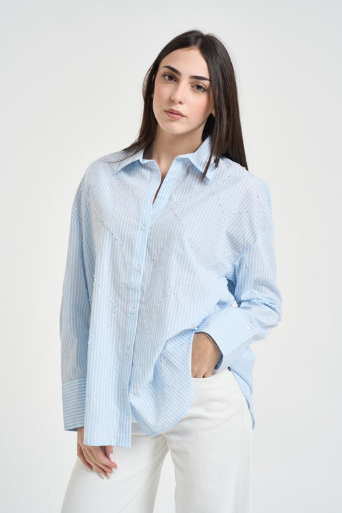 Camicia donna a righe celeste