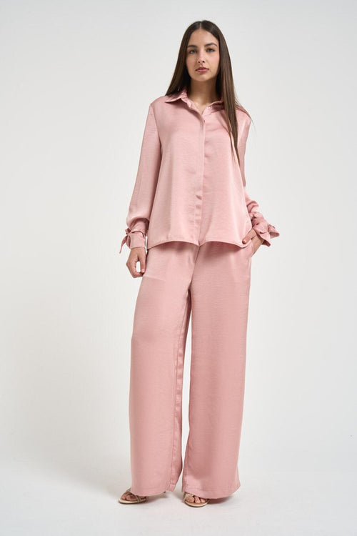 Camicia donna con fiocchetti rosa cipria